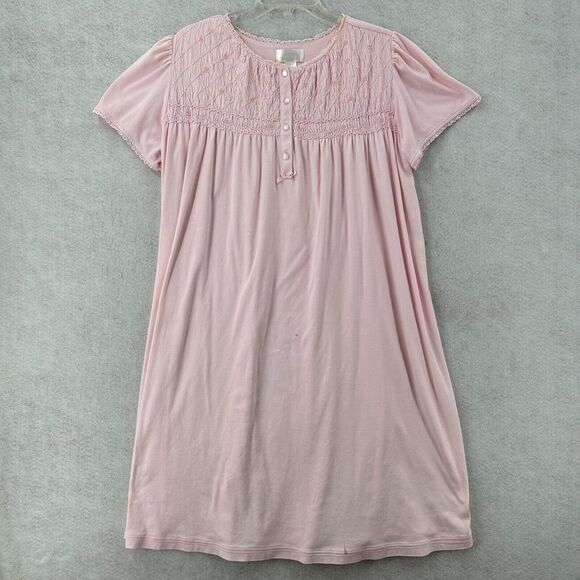 Cabernet Nightgown Womens LARGE Pink Ruched Button Floral Pintuck Coquette‎ - Picture 1 of 15